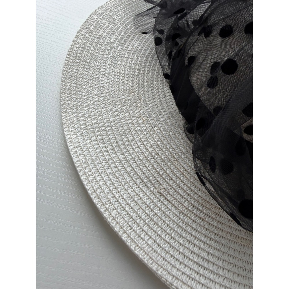 Beloved‎ Millinery White Polka Dot Veil Wide Brim Hat - Picture 9 of 11